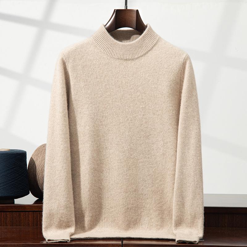 Men's Winter Business Casual Wool Sweater - Thick, Half High Neck, Loose Knit Pullover