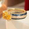Exquisite Inlaid White Blue Champagne CZ Women's Ring Trendy Gold Color Geometry Daily Wear Party Jewelry Anniversary Gift