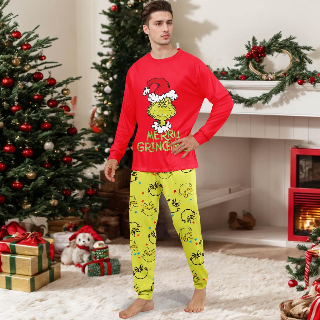 Christmas Print Cute Family Set Pajamas, Home Clothes, Family Set Long Sleeve Top Pants Set