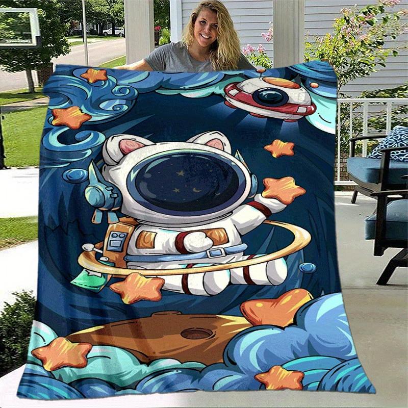 1pc Astronaut Printing Lightweight Flannel Blanket, Comfortable and Warm Blanket, for Camping Sofa Bed and Couch Office, Suitable for Gift Bl