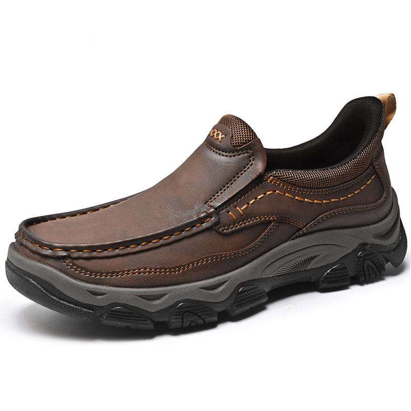 

Men s Waterproof Slip On Faux Leather Hiking Shoes for Male Outdoor Non-Slip Walking Sneakers Casual Loafers Work Shoes Comfortable Short Boots 40