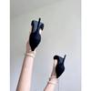 Sandals fairy wind spring and autumn thin heel pointed pearl word with high heels single shoes summer