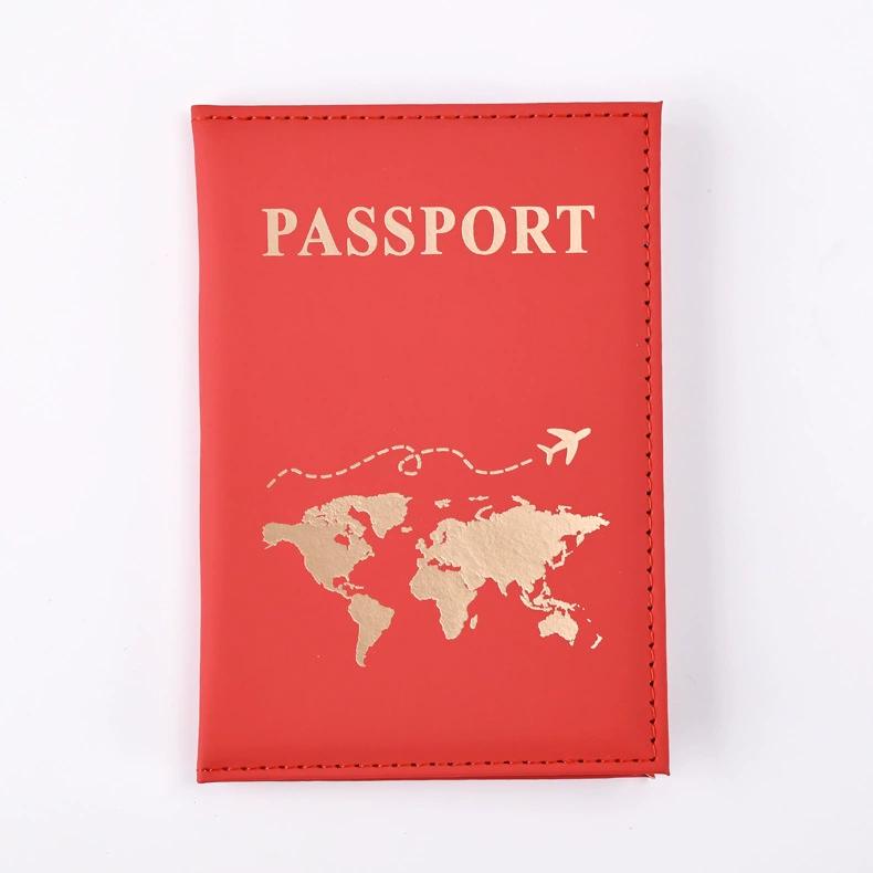 

PU Leather Passport Cover Plain Skin Passport Cover World Map Protection Cover Credit Card Holder ID Card Passport Wallet