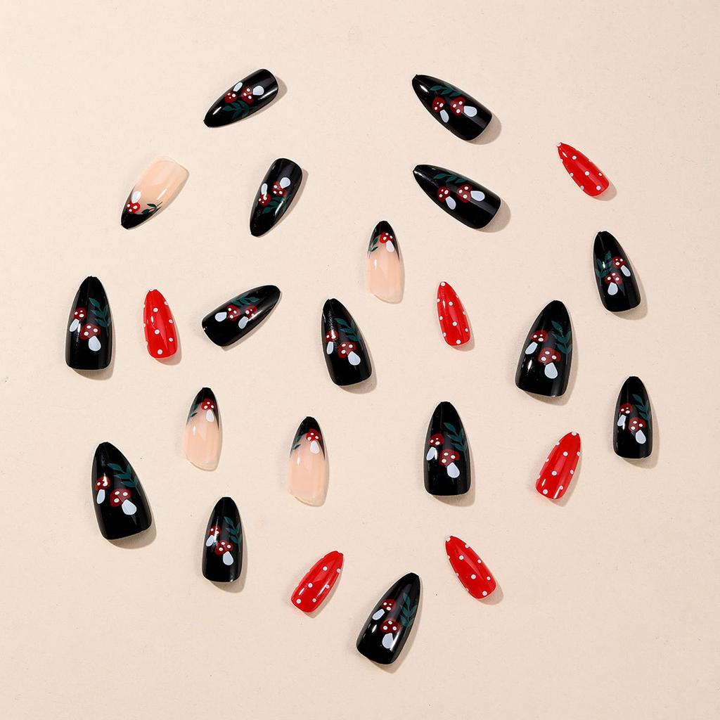 Glossy Red Black Almond Press on Nails Long Lasting Safe Material Waterproof False Nails for Women Nail Art Decoration