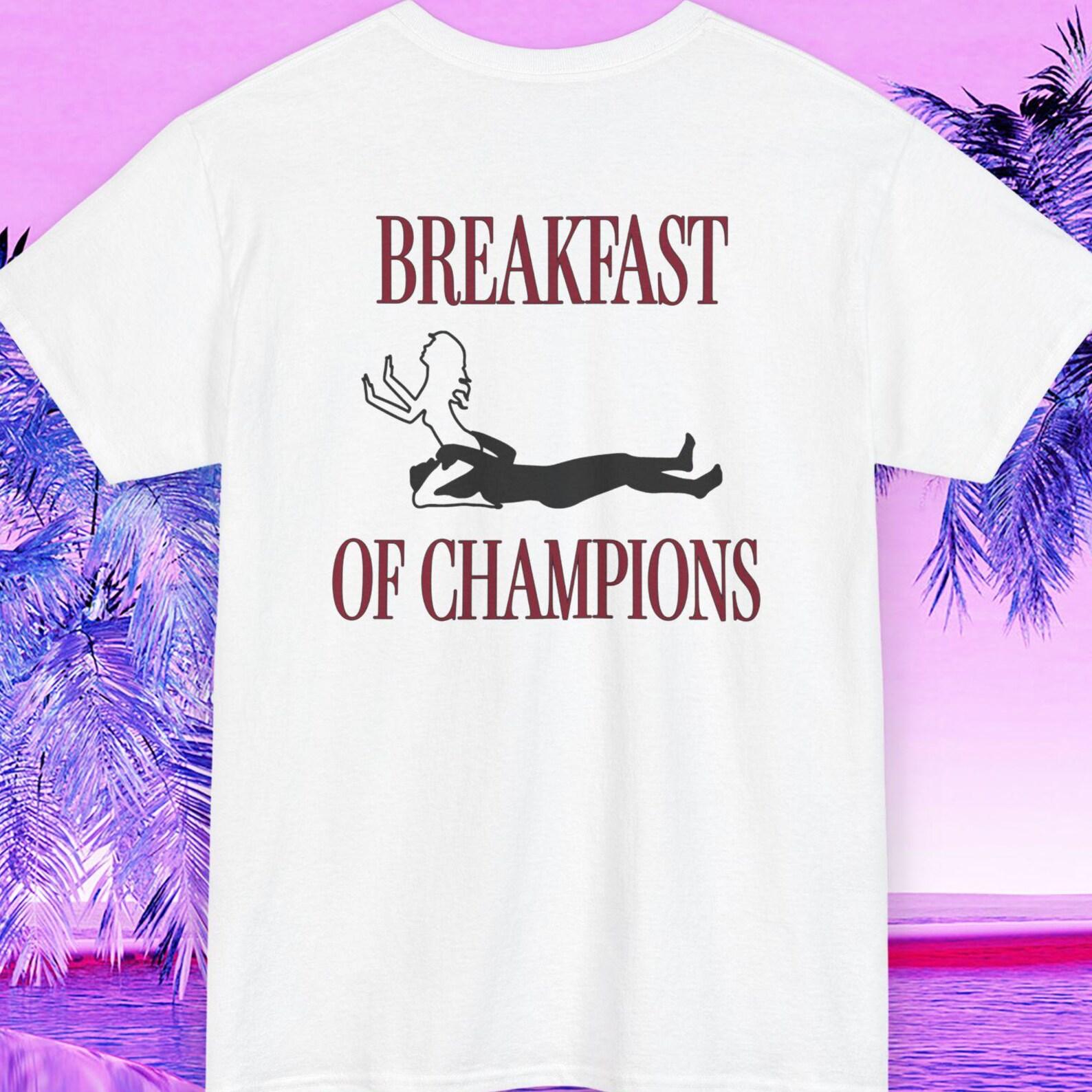 Funny Breakfast of Champions Back Print Shirt Gift, Couples Joke Gift, Witty Humor, Trendy Graphic T-Shirt, Witty Humor Adult Shirt Outfit M