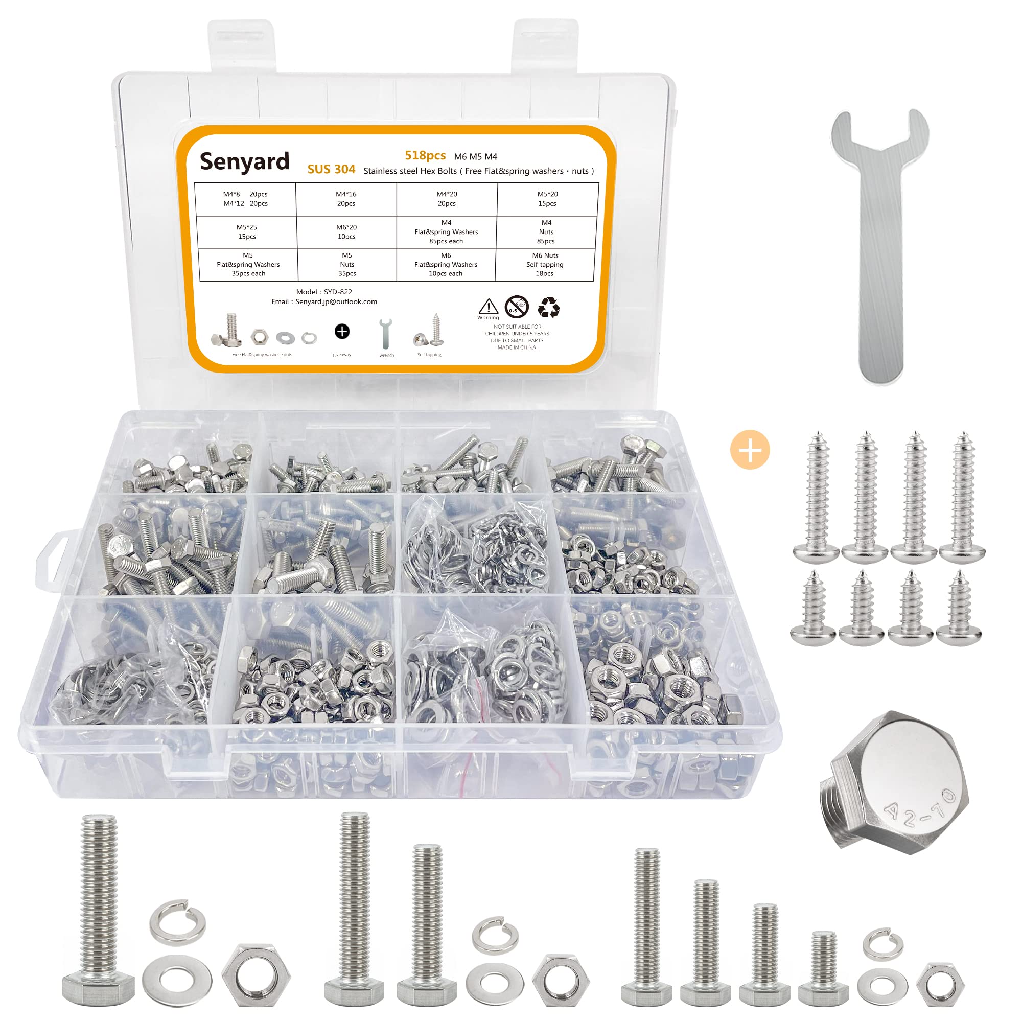 

Senyard Hex Bolt and Nut Set of and M4 Hex Includes Stainless Steel and M4 Includes a Hex Wrench Storage Case Rust-Resistant Set, 518-Piece M6, M5,