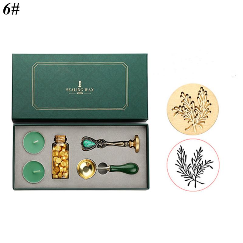 Vintage Spoon Stamp Set Box with Sealing Wax Beads Candle Craft Wedding Packaging Gifts DIY