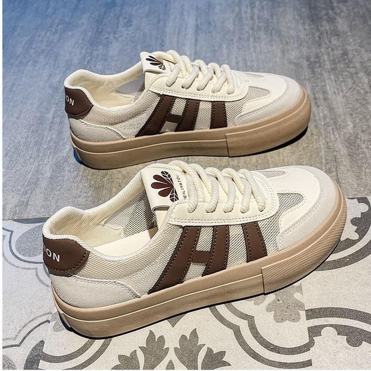 New versatile niche design mesh sports shoes women's 2025 spring German training board shoes ins tide platform white shoes
