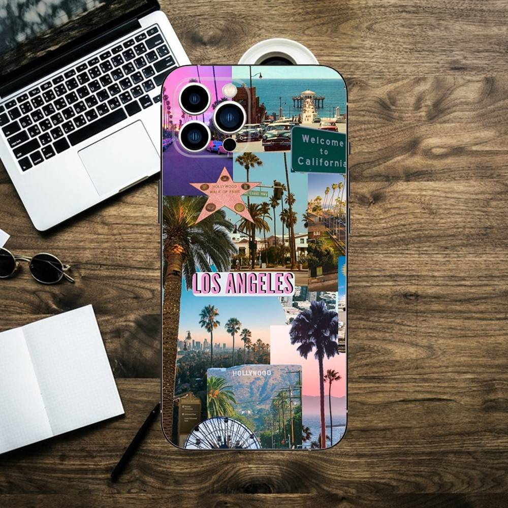 Travel Los Angeles California Phone Case For iPhone 16,15,14,13,12,11,XS,XR,X,8,7,Pro,Max,Plus,mini Silicone Black Cover