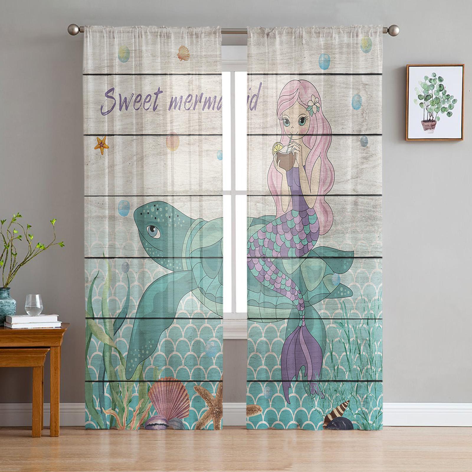 

Mermaid Scales Ocean Rainbow Chiffon Translucent Drapes ideal for Living Room Bedroom Space Home Decoration Window Opening Voiles Tulle Drape 1 PCS W100XH250cm&Rod Pocket