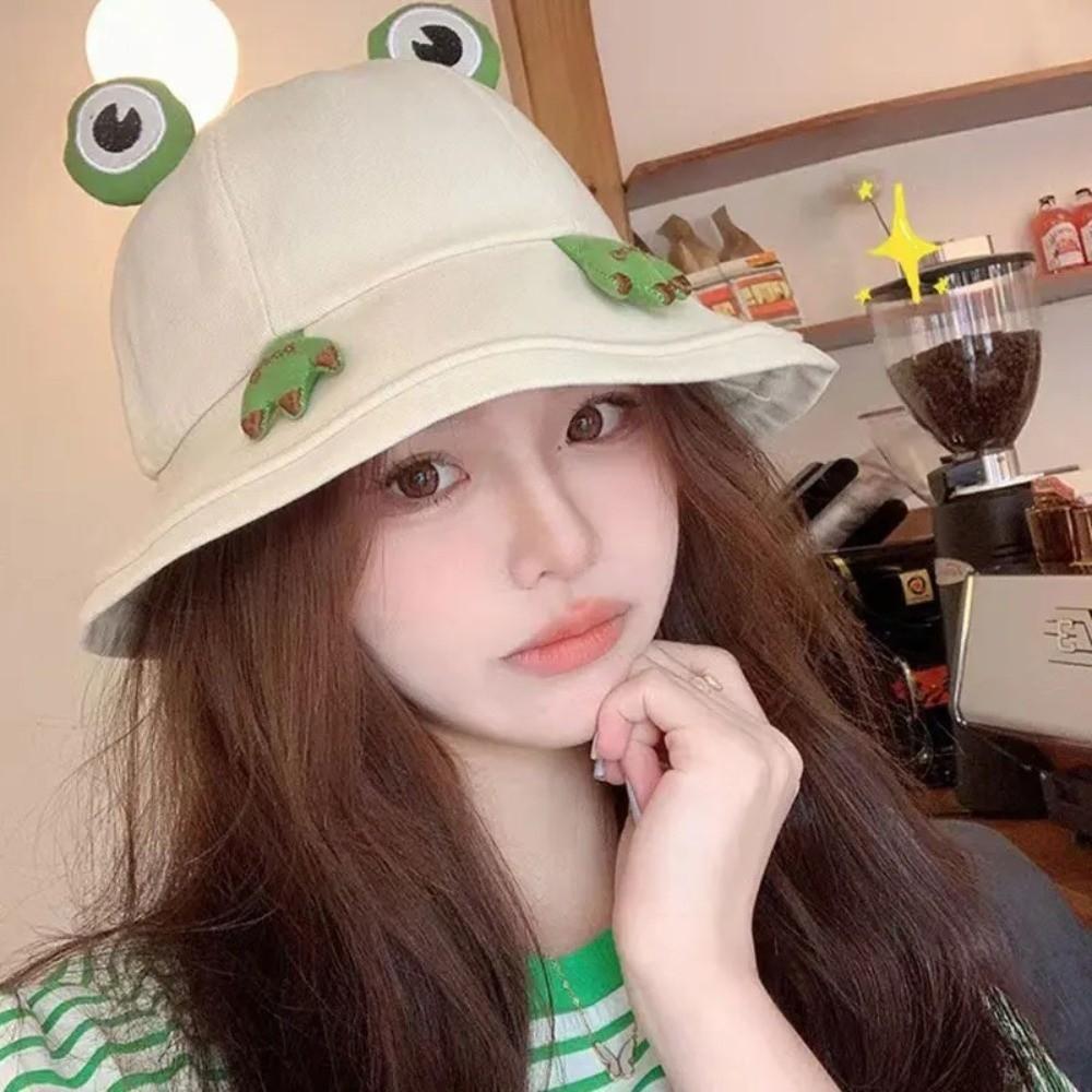 Cute Cute Frog-Shaped Cartoon Frog Bucket Hat Foldable Sunscreen Fisherman Hats Funny Big Eyes Pattern Panama Fishing Cap Summer