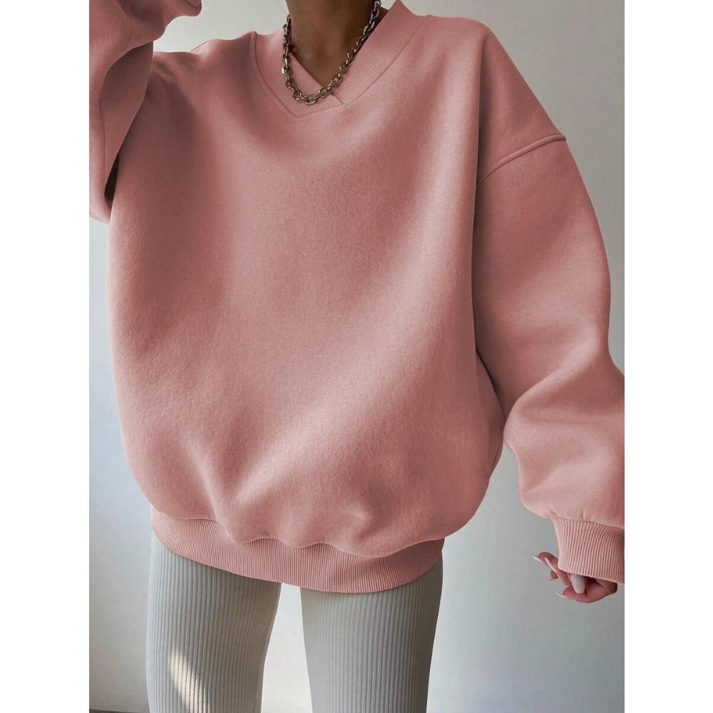 Elegant Fleece Top Women Pullover Regular Crew Neck Loose Fit Sweatshirt Casual Velvet Hoodie
