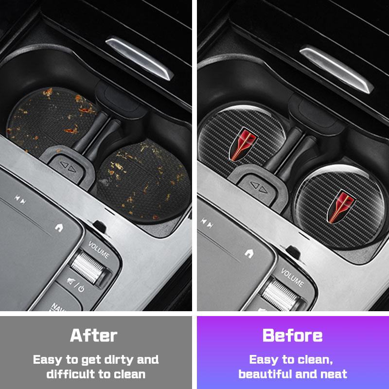 2 Stück Kohlefaser Leder Auto-Getränkeuntersetzer Wasserschale Matte Für Hongqi H5 H6 H9 E-QM5 HS3 HS5 HS6 HS7 Anti-Rutschmatte Innenraumzubehör