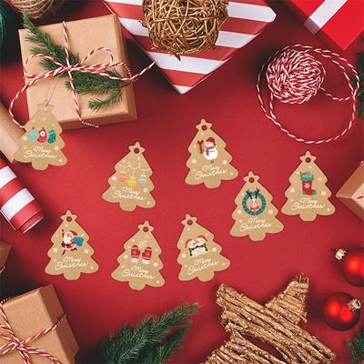 48 buc. Etichete de Crăciun Fericit Card de hârtie Kraft Etichetă cadou DIY Etichete agățate Decor pentru ambalaj cadouri