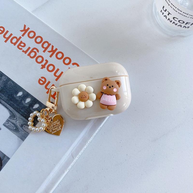 Suitable For Airpodspro Earphone Cover Airpods Third Generation Three-Dimensional Flower Bear Niche Creative Silicone Cover