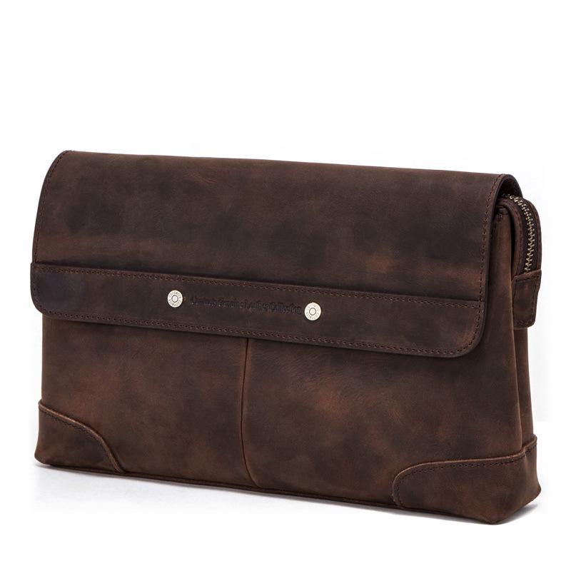 Crazy Horse Leather Men s Multi-Functional Clutch Bag коричневый