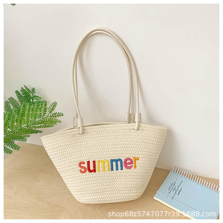 

Vegetable basket shoulder bag spring and summer new straw bag women s large capacity lightweight tote bag fashion Korean version big bag белый