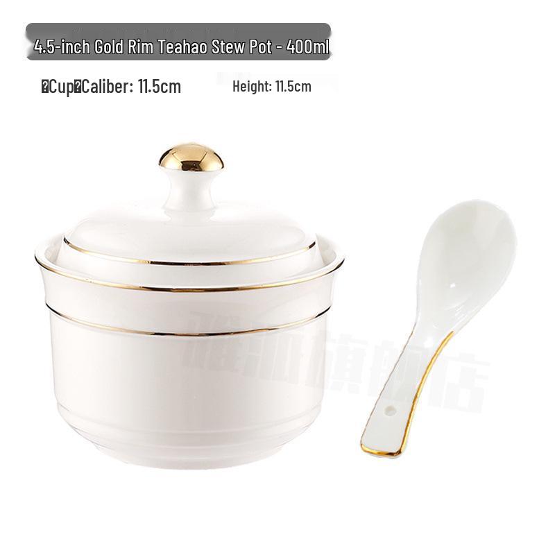 Keramik-Schmortopf mit Deckel, goldrandig, für den gewerblichen Gebrauch: Ideal für Vogelnestersuppe, gedämpfte Desserts und Eier.