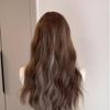 Grey gold highlights big wave long curly hair synthetic wig-Lolita long straight hair breathable chemical fiber headgear