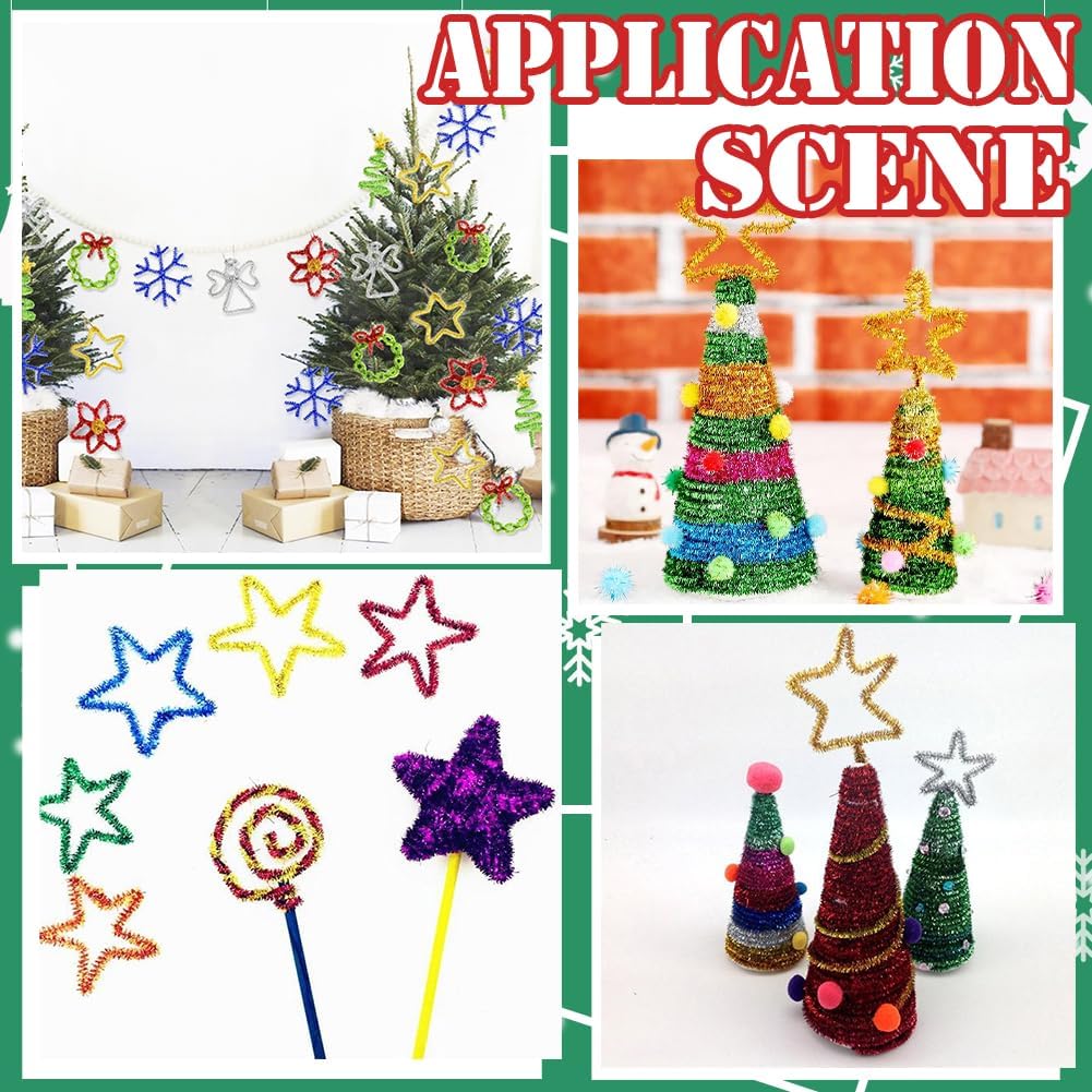 3 Colors 150Pcs Chenille Pipe Cleaners Colorful Pipe Cleaners Bulk Green Gold Red Glitter Reusable Fuzzy Sticks for DIY Craft