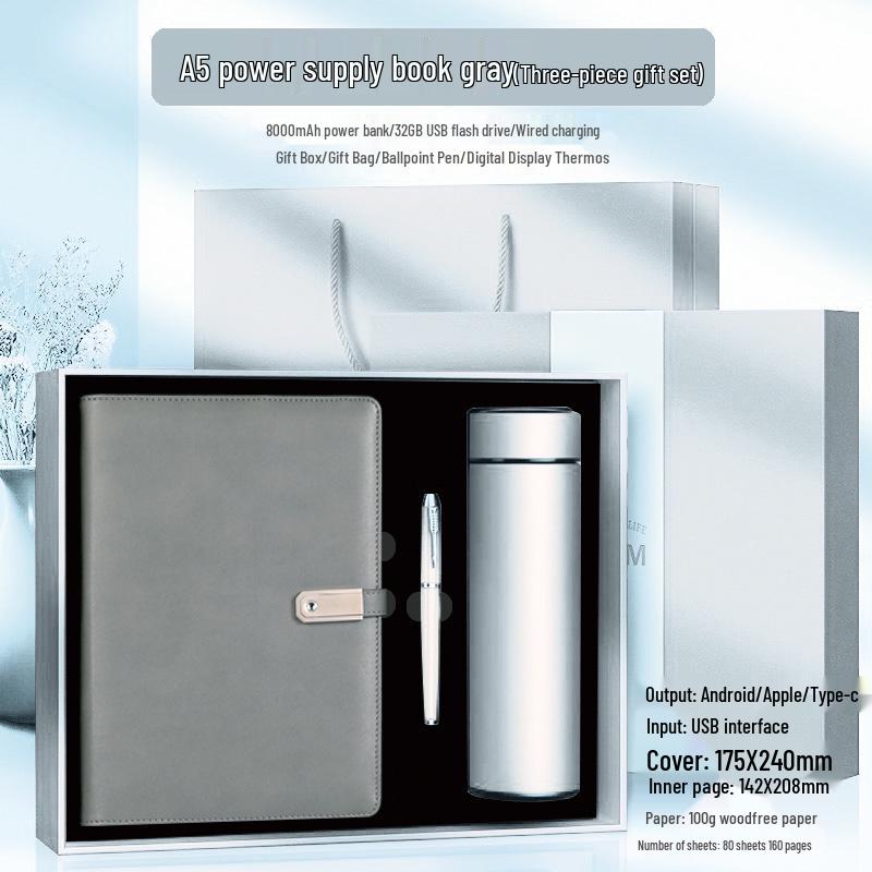 A5 Multi-Function Notebook Gift Set with USB & Wireless Charger - Customizable Logo Option