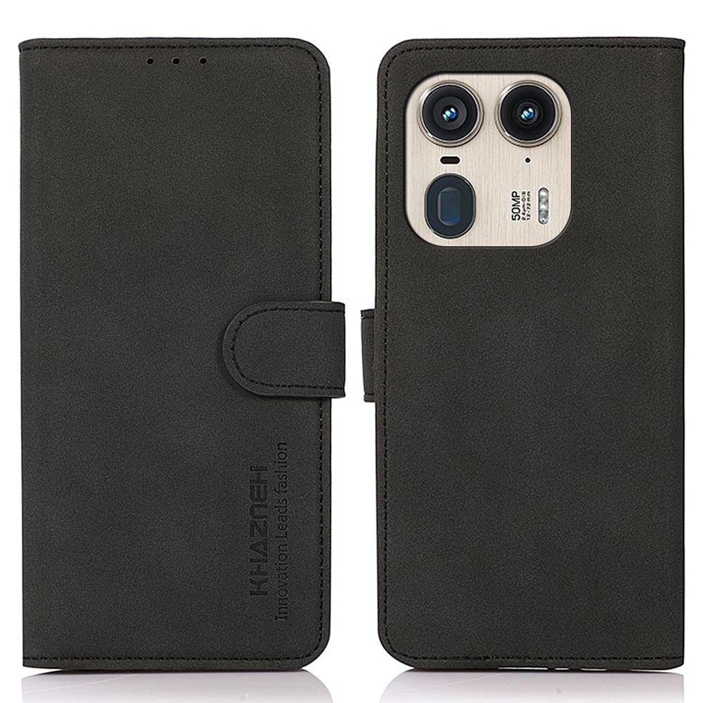

KHAZNEH For Motorola Edge 50 Ultra 5G/Moto X50 Ultra 5G Magnetic Case Texture Leather Soft Touch Mobile Phone Cover Black