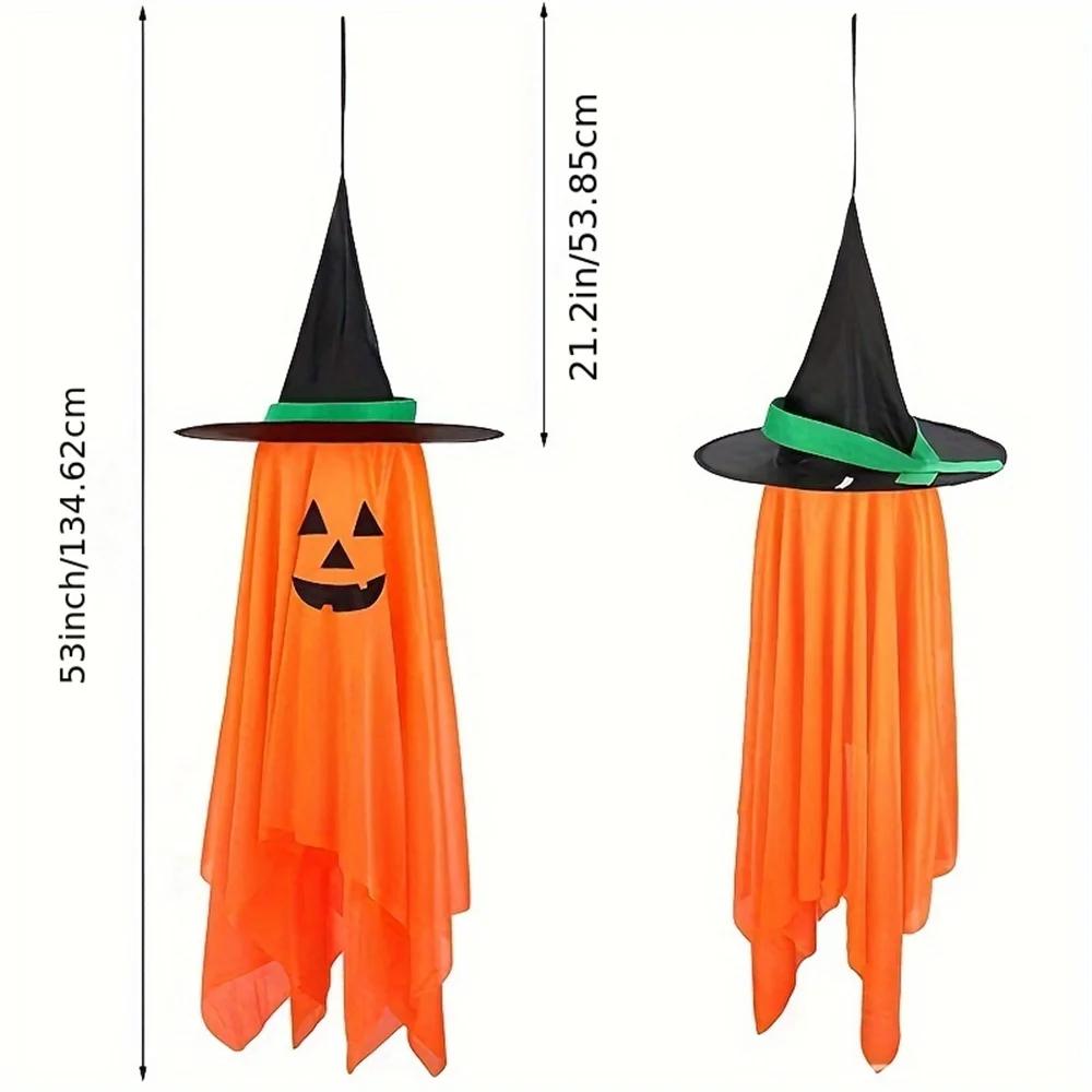 1pc Halloween Decorations for Home, Pre-Installed Orange Pumpkins Wizard Hat Outdoor Fall Decor, Hanging Pumpkin Witch H