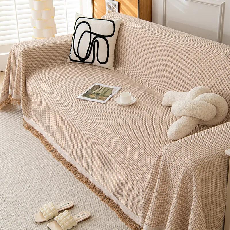 INS Style Reversible Cotton Yarn Blanket Modern Minimalist Solid Color Sofa Towel  Four Seasons Universal Sofa Cushion Cover