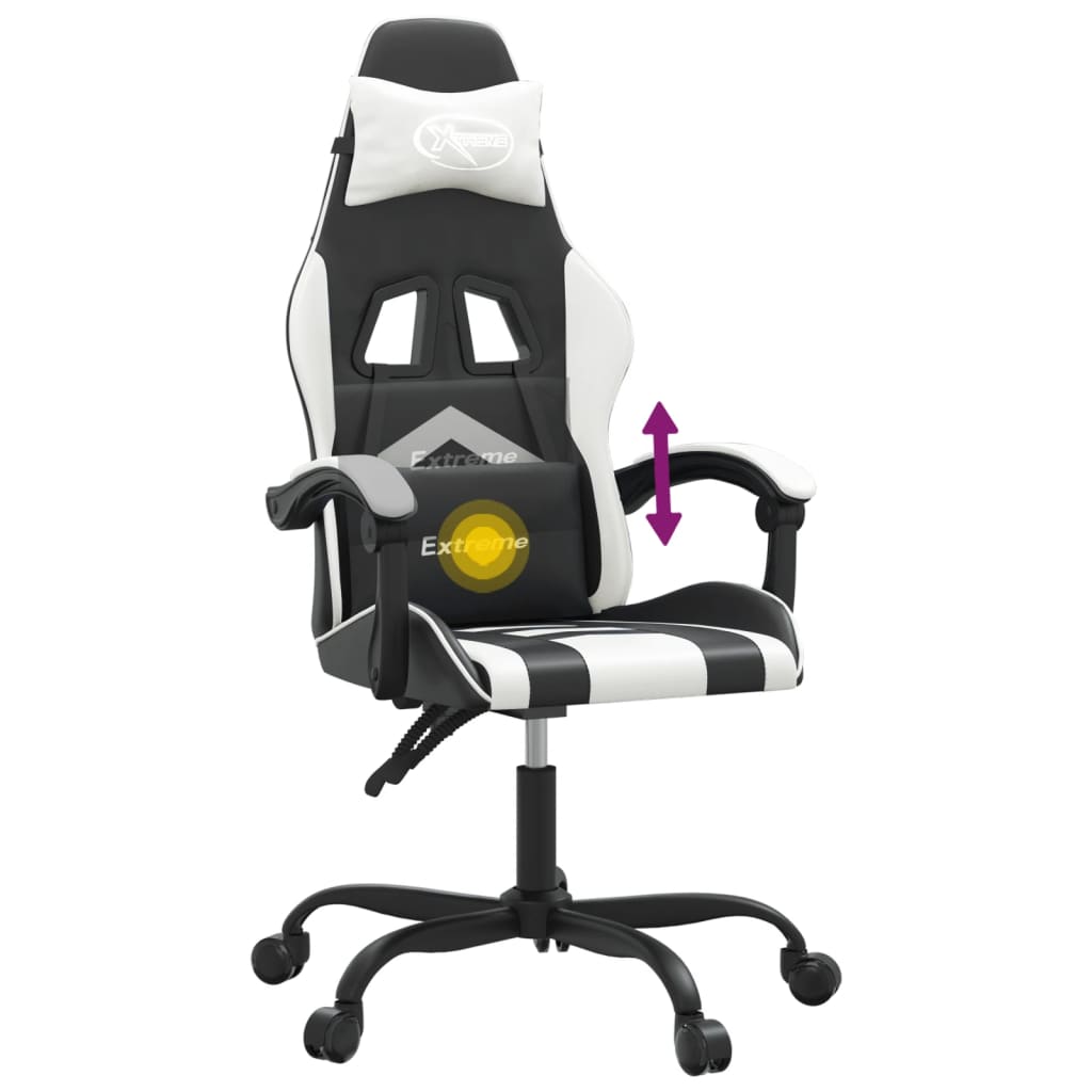 Gaming Chair Swivel Black and White PU Leather