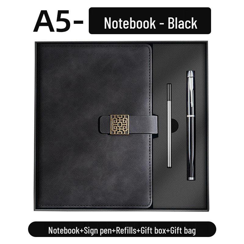 A5 Business Leather Notebook with Logo and Buckle - Gift Box Included