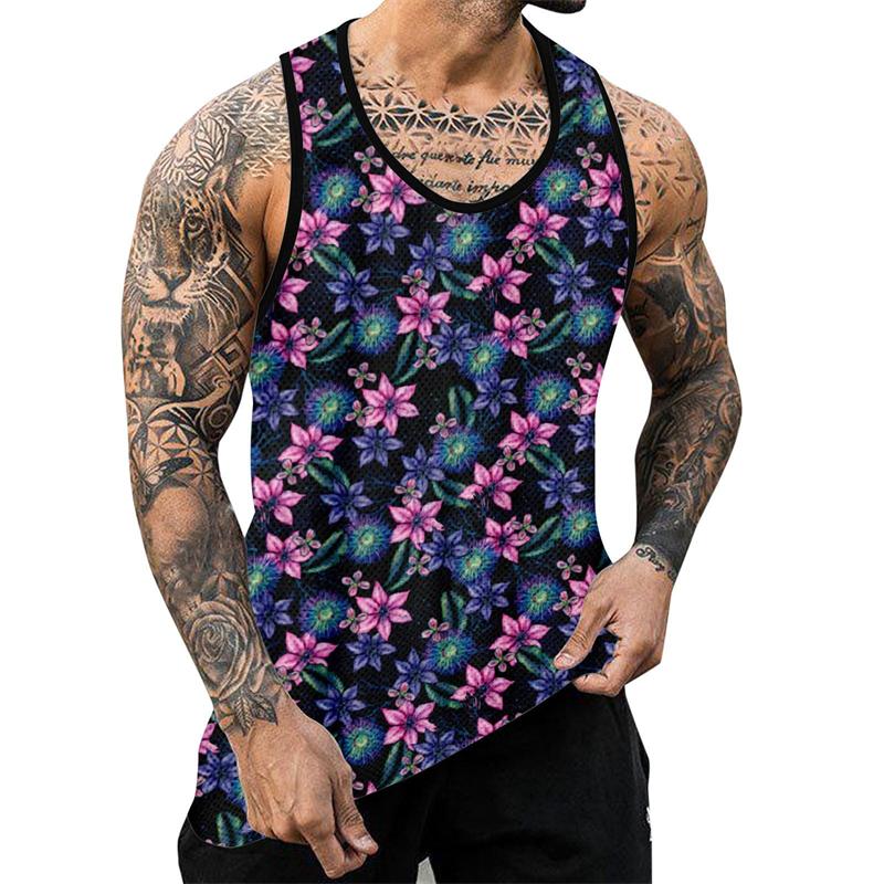 Palm Tree Graphic Tank Top For Men 3D Print Sleeveless Beach Hemp Palm Pattern Tops Paint Vest Hawaii Colorful Pigment T-shirt