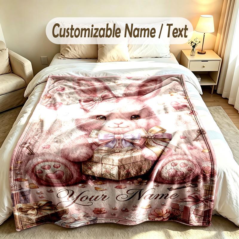 Osterhase Thema Weiche Decke Personalisierter Benutzerdefinierter Name Text Druck Warme Decke Haus Sofa Schlafzimmer Dekor