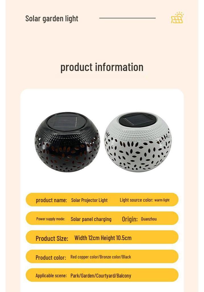 Iron Solar Outdoor Lamp – Hollow Design for Garden, Courtyard, and Camping Decor