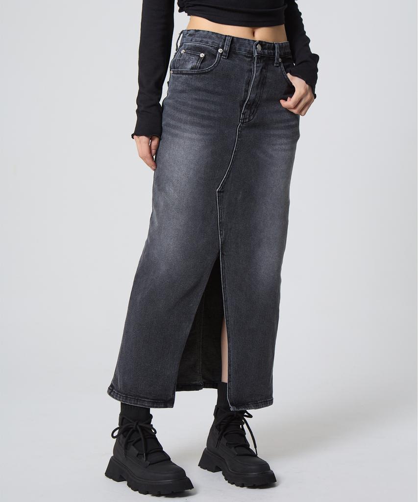 Unknown Planet Denim Long Skirt Sand Black