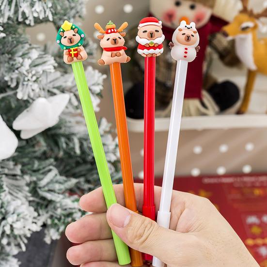 4Pcs Christmas Gel Ink Pens Cartoon Snowman Deer Design Smooth Writing Comfortable Grip Kids Pens Christmas Party Favors