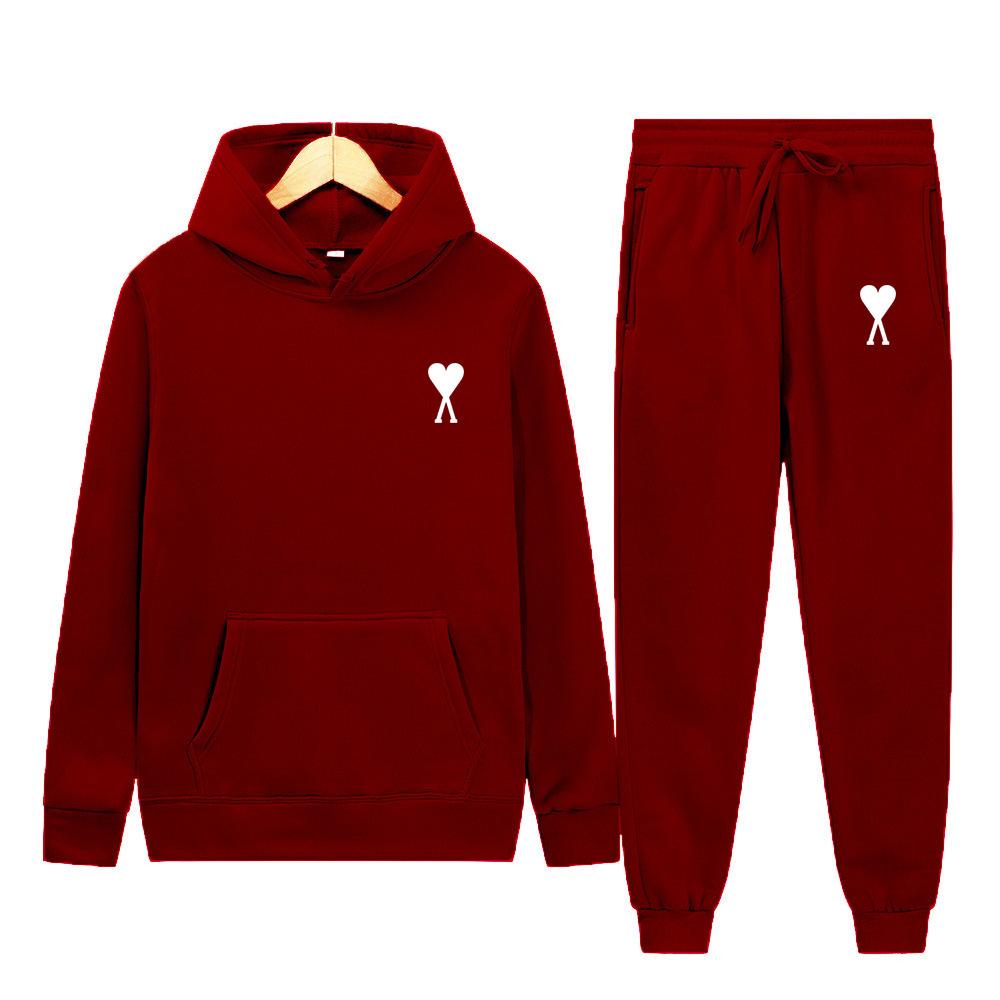 Spring Tide Brand Aml Classic Big Love Printing Men and Women the Same Couple Hooded Sweater Set