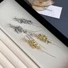 Silver Needle European and American Style Personalized Long Fringed Earrings Retro Metal Wheat Ear Leaf Earrings Premium Light Luxury Earrings