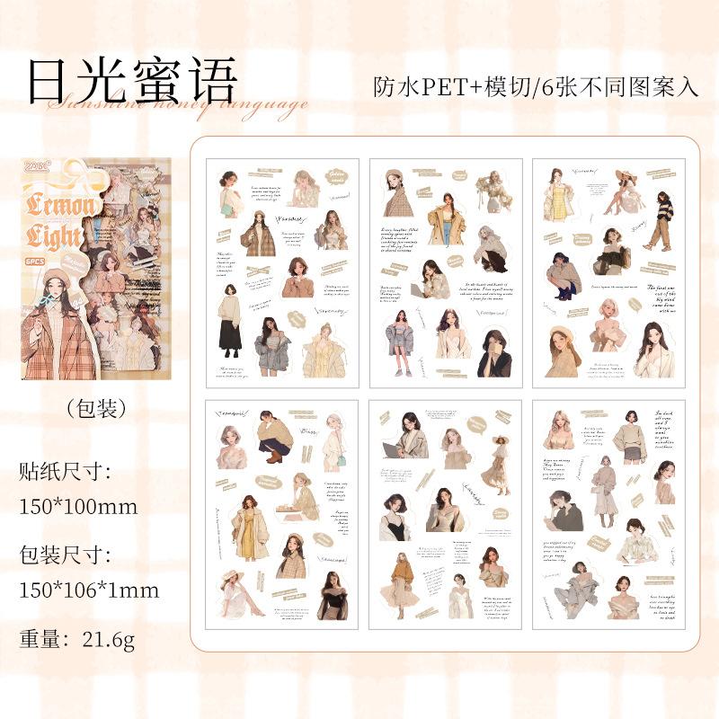 6pcs Kawaii Cartoon Girl Character Stickers pack Creativity Decorative Hand Account Diary Scrapbooking material