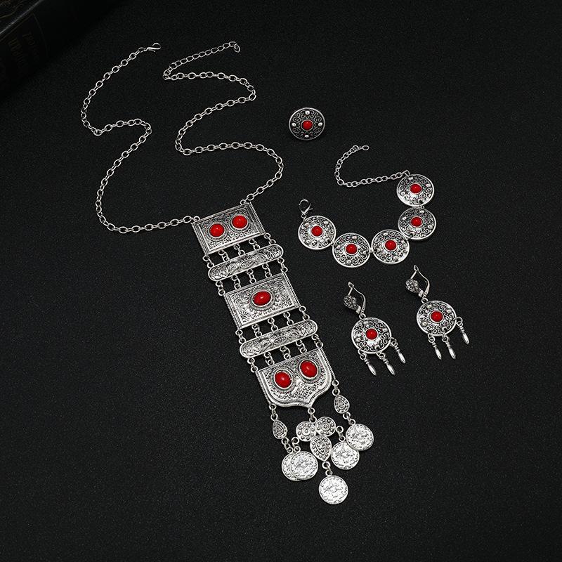 Long Tassel Necklace Vintage Exotic Bohemian Vacation Bracelet Earrings Travel Photography Suit Women