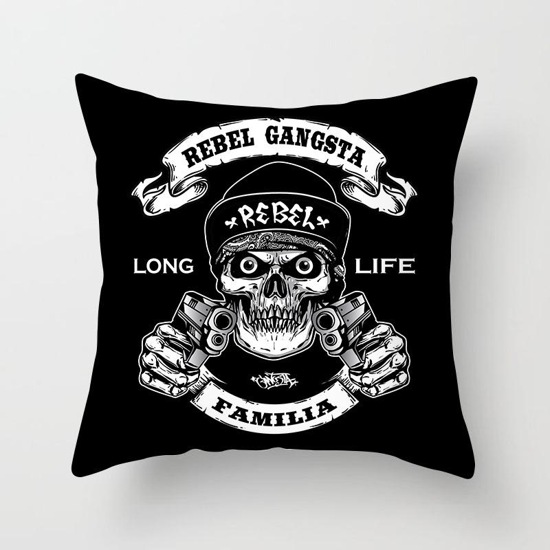 Black Grey Skull Face Living Room Decor Pillowcase Car Halloween Sofa Cushion Cover