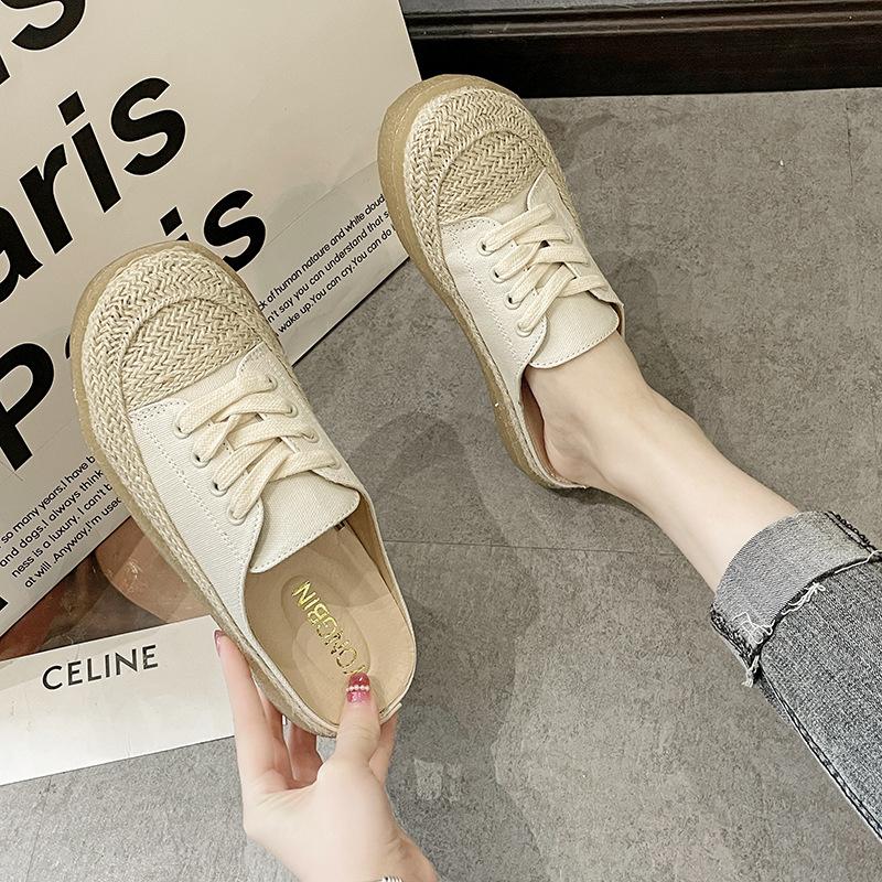 Fisherman Shoes Women's Flat Shoes Canvas Shoes Summer New Versatile Bag Head Slippers Women Wear a Pedal Internet Celebrity Shoes