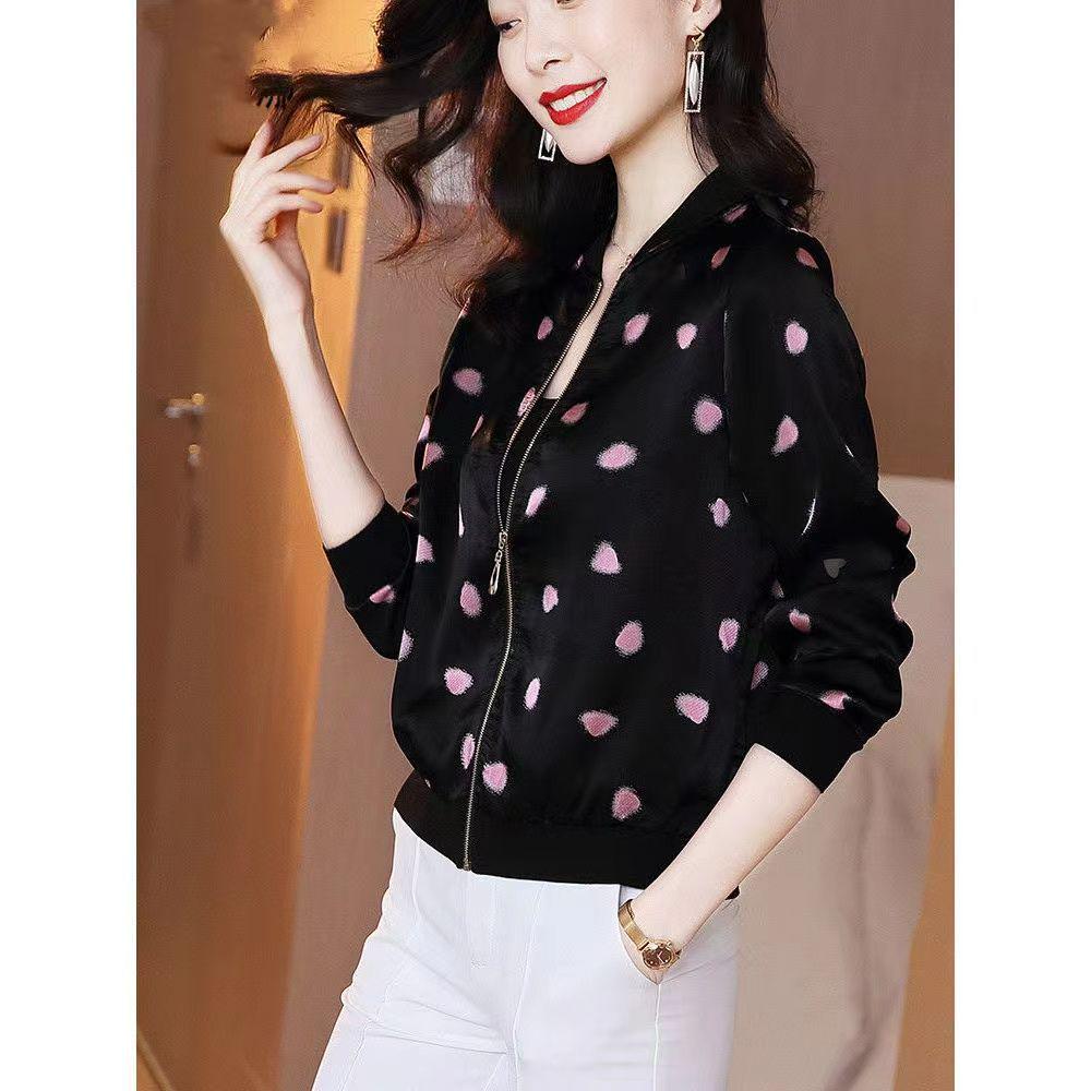 Women's Korean Style Chiffon Sun Protection Baseball Jacket with Print