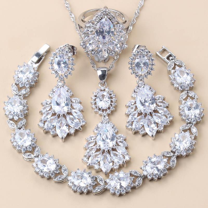 New   Big Necklace Jewelry Green Zircon Long Earrings Sets For Women Set Wedding Ring Bracelets Free Shipping