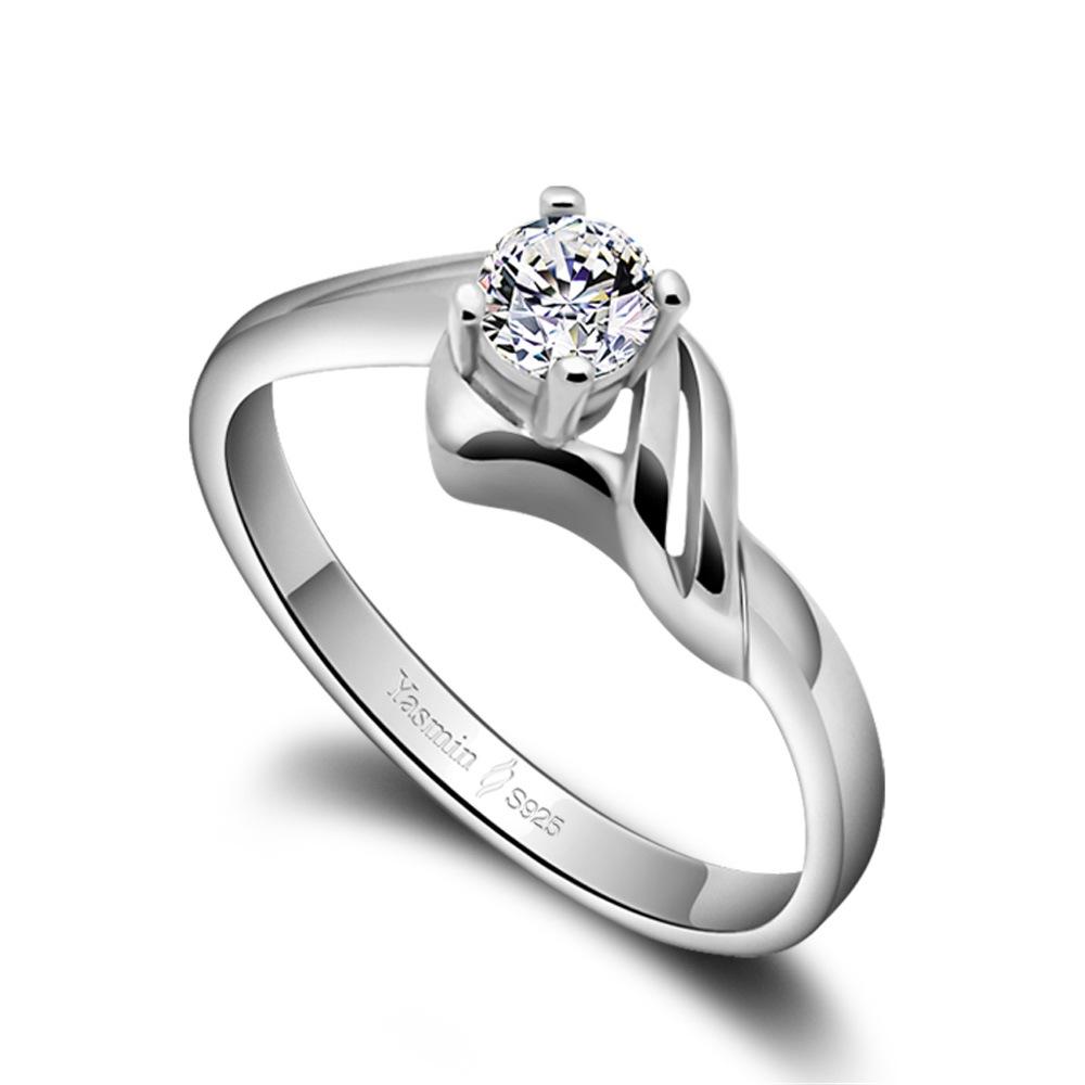Japanese Woman'S Simple Single Ring, Platinum-Plated Inlaid 5A Zircon Ring, Imitation Diamond Ring, Marriage Proposal Gift