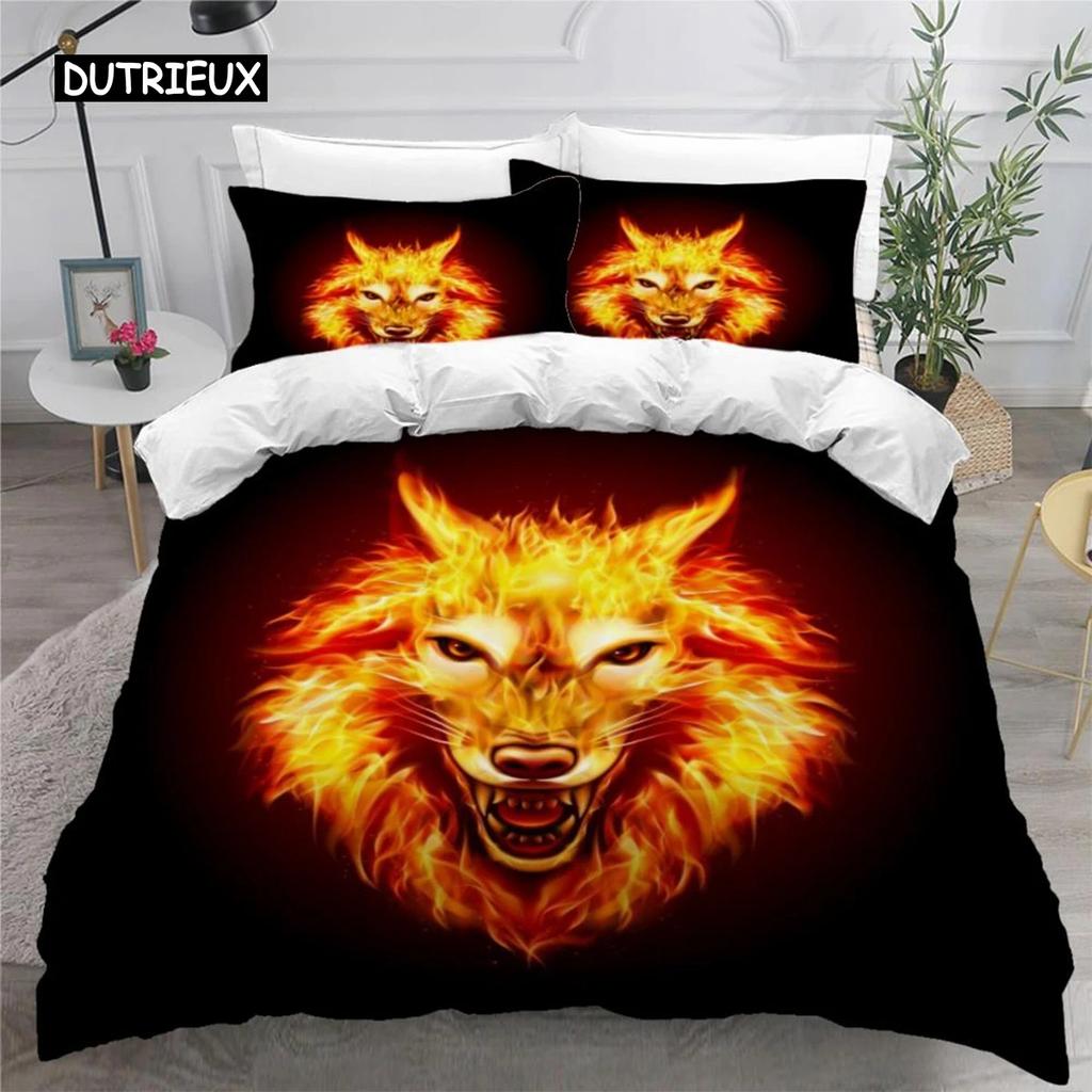 Colorful Flame Duvet Cover 3D Cool Fire Bedding Set for Kids Girls Soft Microfiber Quilt Cover with Zipper Closure