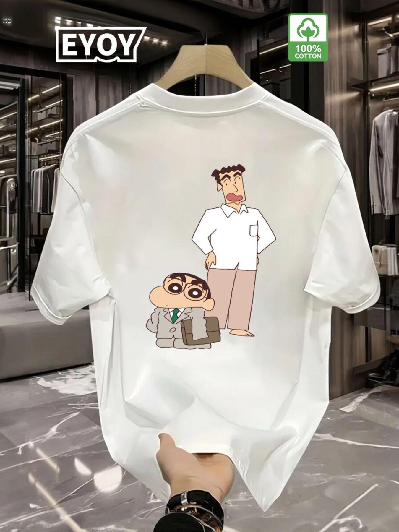 100 Cotton Mens TShirt  Back Design Crew Neck TShirt Suitable for Casual White Tops Casual Wear Cartoon Print S