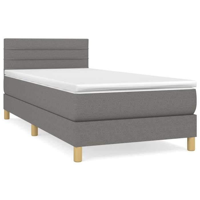 Maison Exclusive - Sommier à lattes de lit avec matelas Gris foncé 90x200 cm Tissu