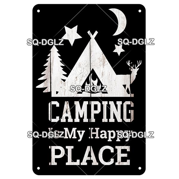 SQ-DGLZ Vintage Camping Rules Relax Metal Sign Plate Tin Sign Plate Home Bar Door Wall Decor Sticker Decoration Plaque Poster