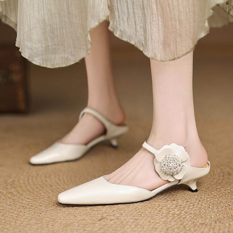 Fashion 2025 NEW Summer Women Mules Genuine Leather Women Shoes Square Toe Low Heel Shoes Cover Toe Slingback Sandals Modern Slippers