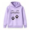 Kids Unisex Boys Girls Pullover Hoodie, Cute Cat Face Paw Print Sweatshirt, Casual Soft Long Sleeve Hooded Top for Daily Wear School Outdoor Activitie